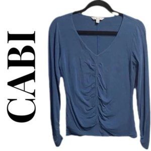 CAbi Ruched Front Long Sleeve Top in Blue Size M